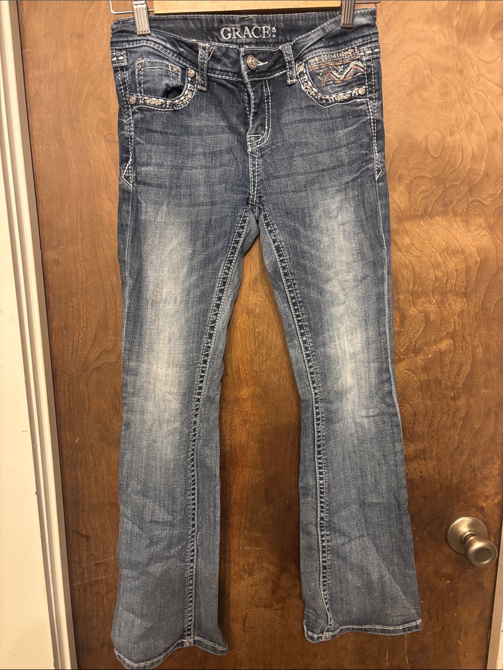 Grace in LA Girls Medium Blue Embellished Flare Jeans